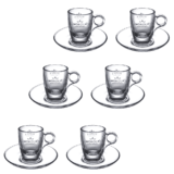 Set of 6 cups with saucer in clear glass branded Morola Caffè Italiano